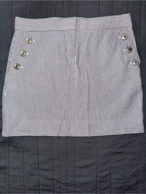 J. Crew Navy & White Pinstripe Button-Detail Mini Skirt